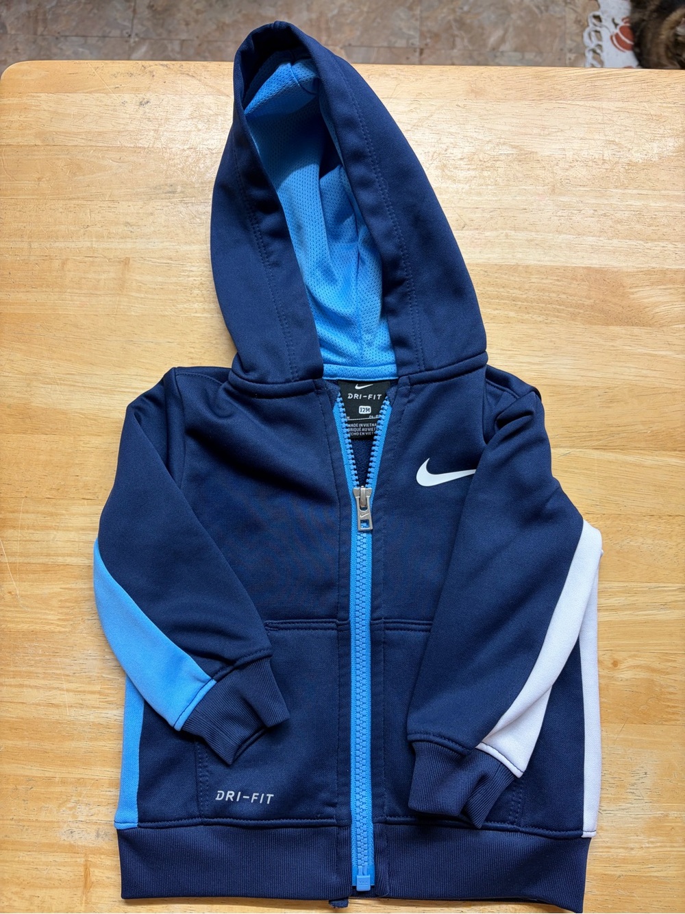 Nike Kids Navy Blue & Light Blue Dri-FIT Hooded Zip Jacket